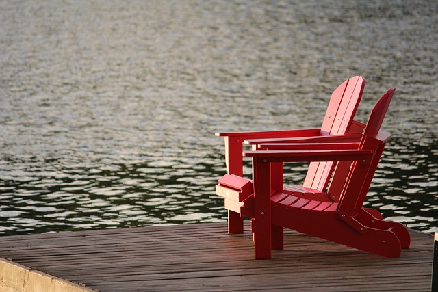 Cottage, lake, water